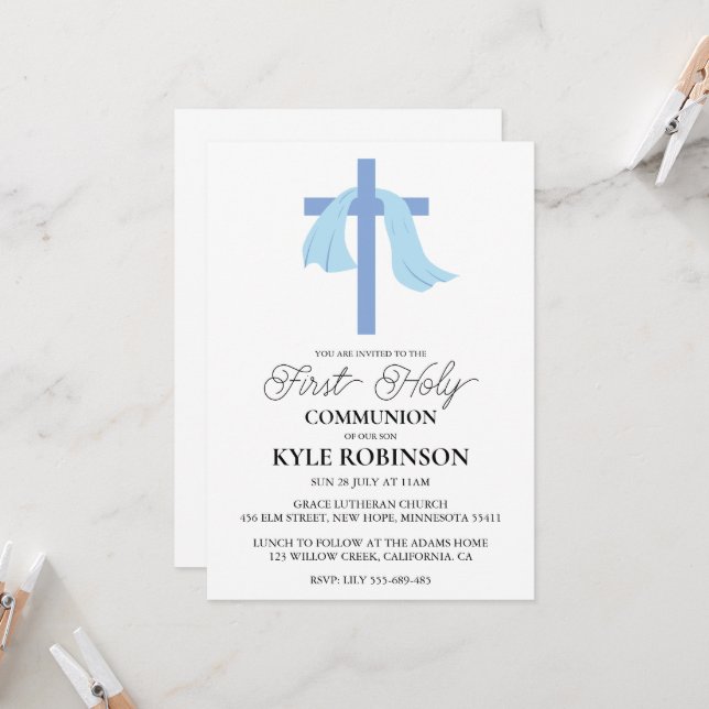blue first communion invitations (Front/Back In Situ)