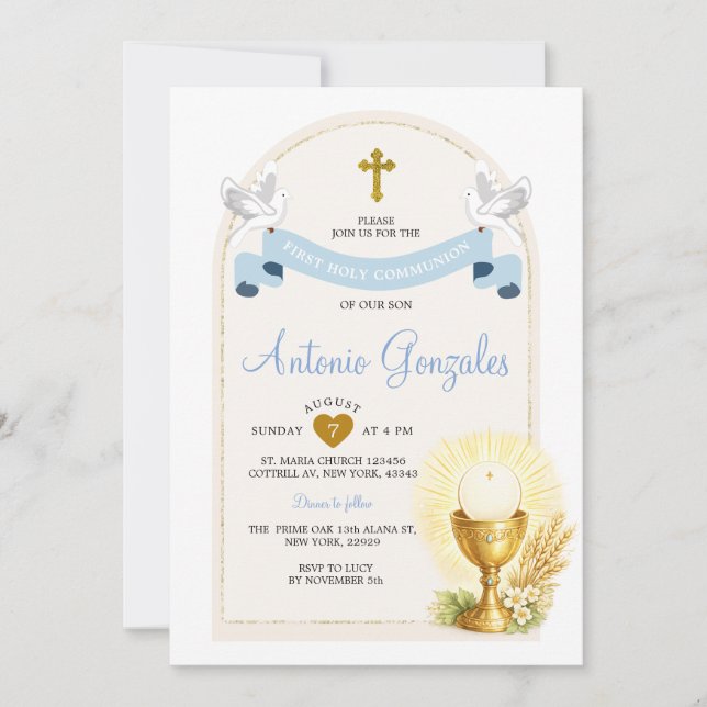 Blue First Holy Communion Invitation (Front)