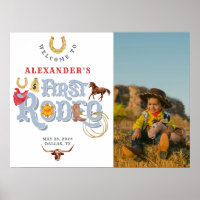 Blue First Rodeo Baby Boy 1st Birthday Welcome