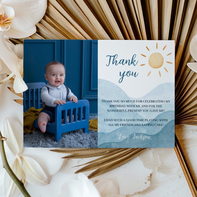 Blue First Trip Around Sun Thank You Card Birthday (Creator Uploaded)