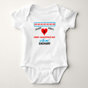 Blue First Valentine Mommy Daddy Blue Red Boy NAME Baby Bodysuit