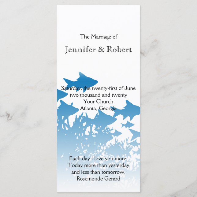 Blue Fish and Coral Wedding Program Programme (Front)