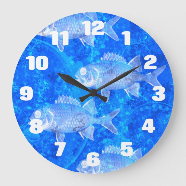 Blue Fish Aquarium Large Clock (Front)