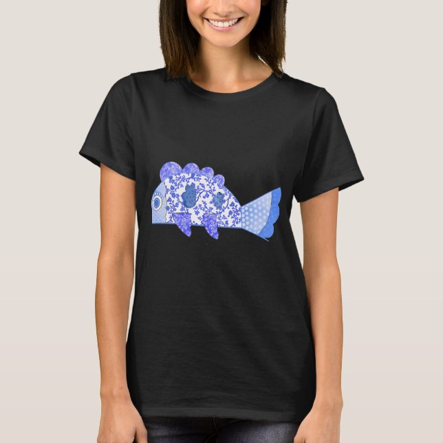Blue Fish Art Print T-Shirt (Front)