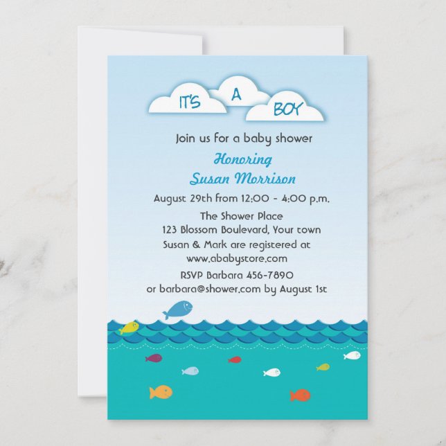 Blue Fish Baby Boy Shower Invitation (Front)
