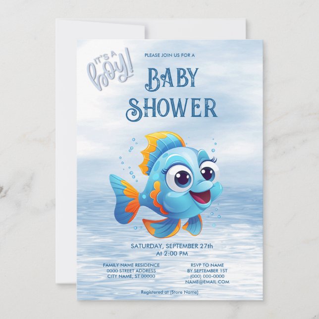 Blue Fish Baby Shower Invitation (Front)