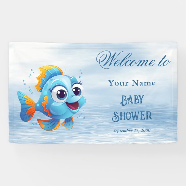 Blue Fish Baby Shower Welcome Banner (Horizontal)
