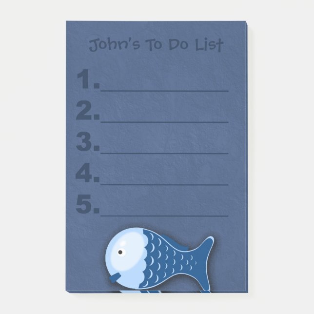 Blue Fish Child's To Do List Post It Notes (Front)