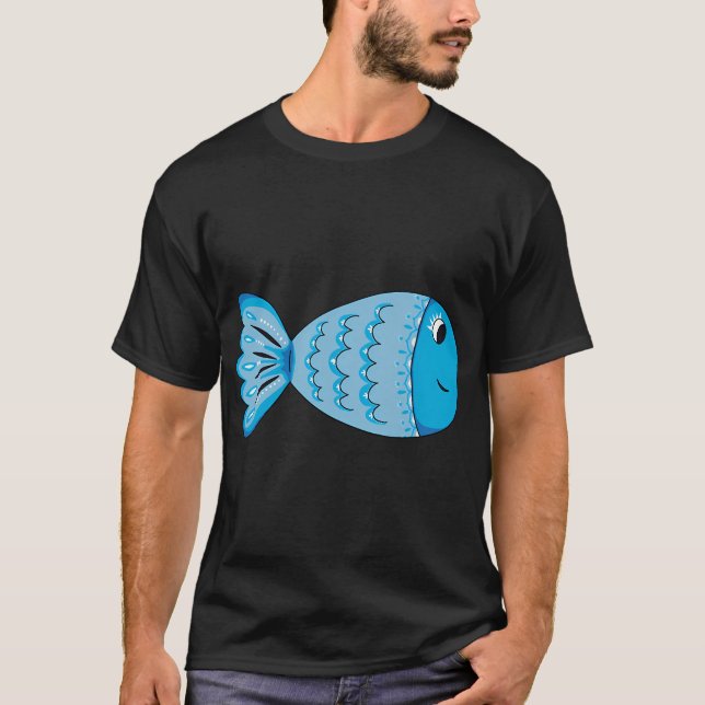 Blue Fish Clip Art Doodle T-Shirt (Front)