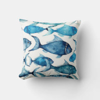 Blue Fish Cushion | Coastal Seaside Beach House