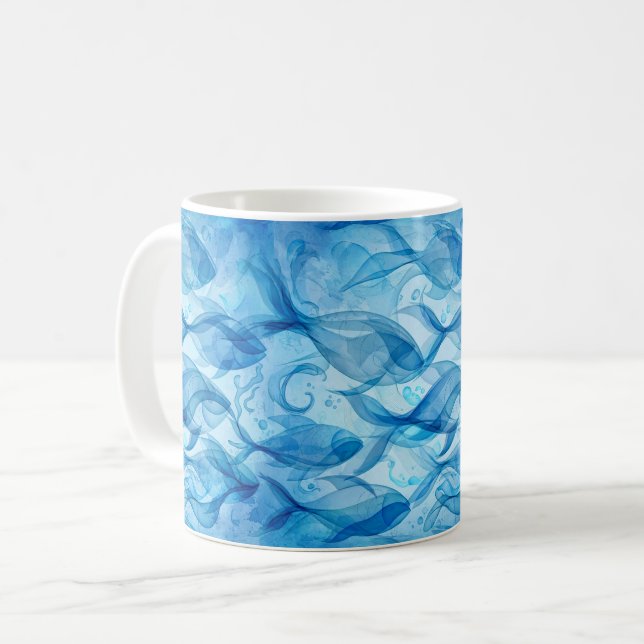 Blue Fish Flowing Abstract Harmonious Coffee Mug (Front Left)