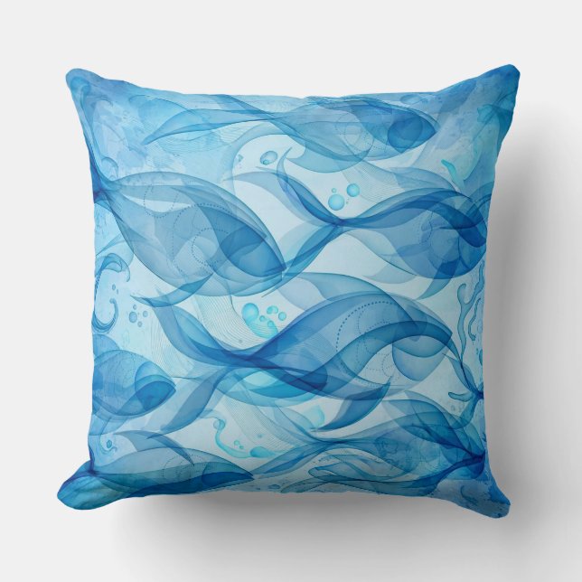Blue Fish Flowing Abstract Harmonious Cushion (Front)