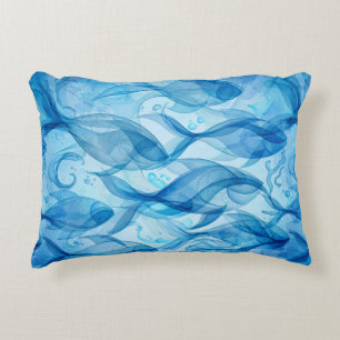 Blue Fish Flowing Abstract Harmonious Decorative Cushion