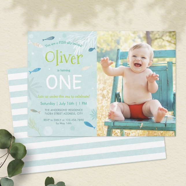 Blue Fish Kids Birthday Party Photo Card (Creator Uploaded)