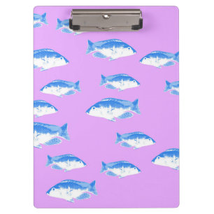 Blue fish on lilac clipboard