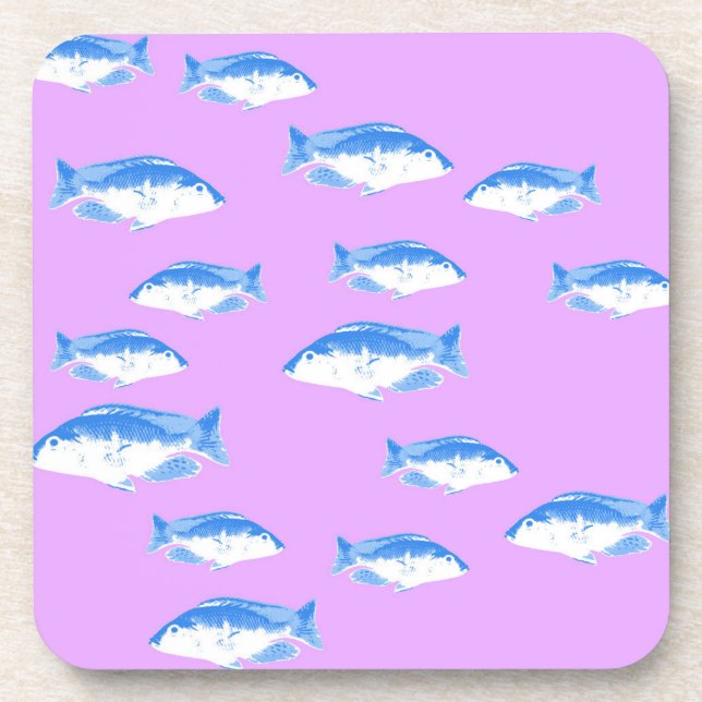 Blue fish on lilac coaster (Front)
