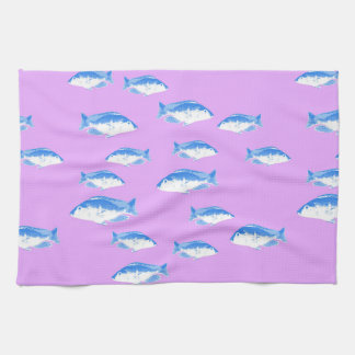 Blue fish on lilac tea towel