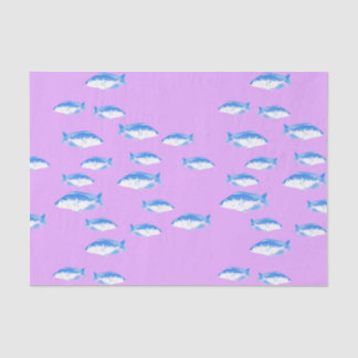 Blue fish on lilac tissue paper