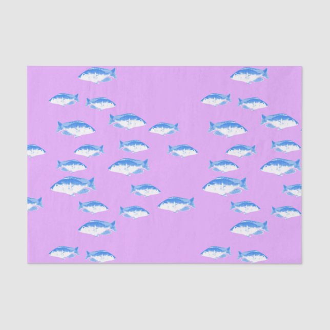 Blue fish on lilac tissue paper (Front)