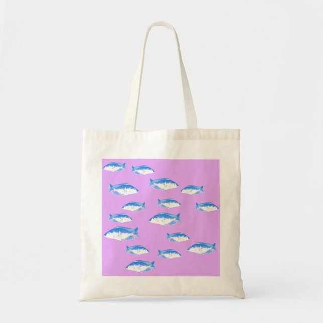 Blue fish on lilac tote bag (Front)