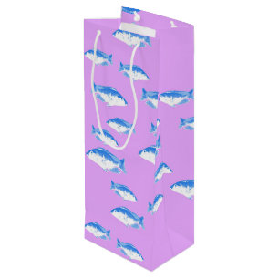 Blue fish on lilac wine gift bag