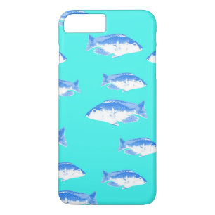 Blue fish on turquoise Case-Mate iPhone case