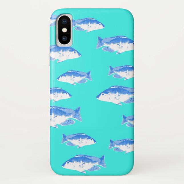 Blue fish on turquoise Case-Mate iPhone case (Back)