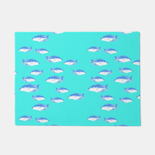 Blue fish on turquoise doormat