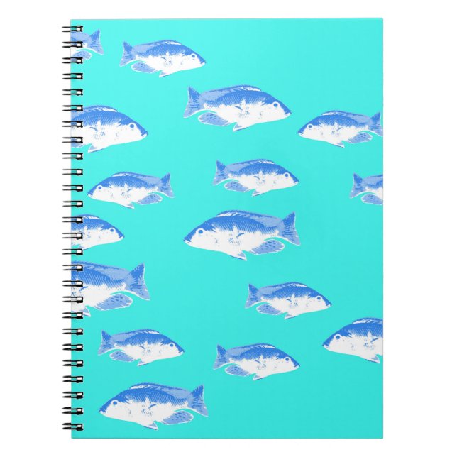 Blue fish on turquoise notebook (Front)