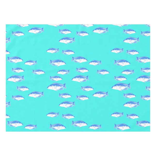 Blue fish on turquoise tablecloth (Front (Horizontal))
