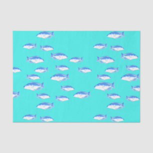 Blue fish on turquoise tissue paper