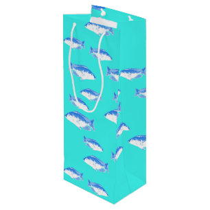 Blue fish on turquoise wine gift bag