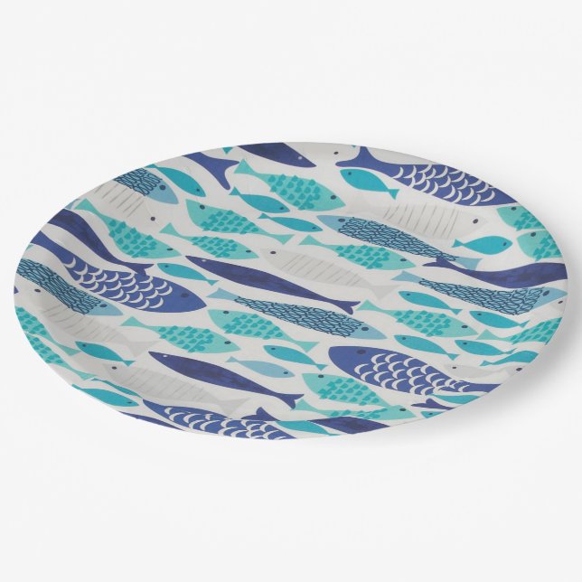Blue Fish Paper Plate (Angled)