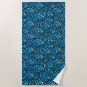Blue Fish Pattern Beach Towel