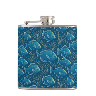 Blue Fish Pattern Hip Flask