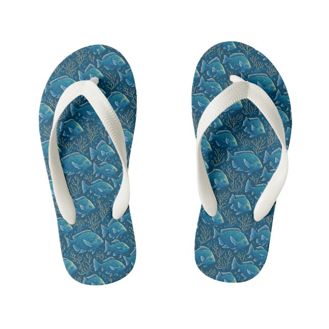 Blue Fish Pattern Kid's Jandals (Footbed)