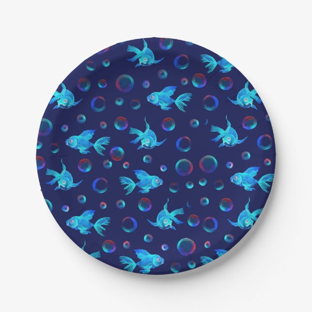 blue fish pattern paper plate (Front)