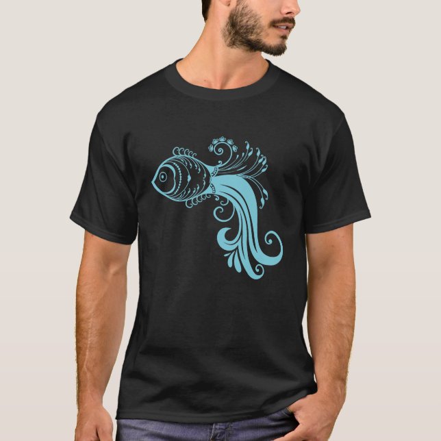 Blue fish Pattern T-Shirt (Front)