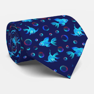 blue fish pattern tie