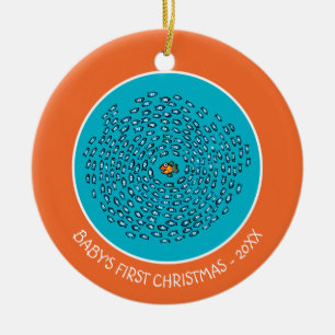 Blue Fish School Pattern with Small Orange Fish Ceramic Tree Decoration