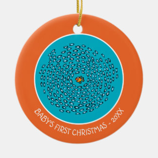 Blue Fish School Pattern with Small Orange Fish Ceramic Tree Decoration