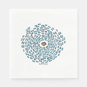 Blue Fish School Pattern with Small Orange Fish Napkin