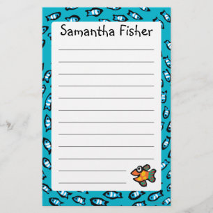 Blue Fish School Pattern with Small Orange Fish Stationery