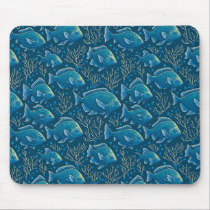 Blue Fish Seamless Pattern Mouse Pad