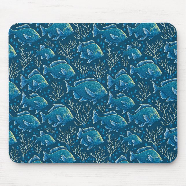 Blue Fish Seamless Pattern Mouse Pad (Front)