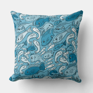 Blue Fish Throw Pillow