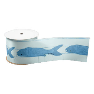 Blue fish Thunder_Cove white Satin Ribbon