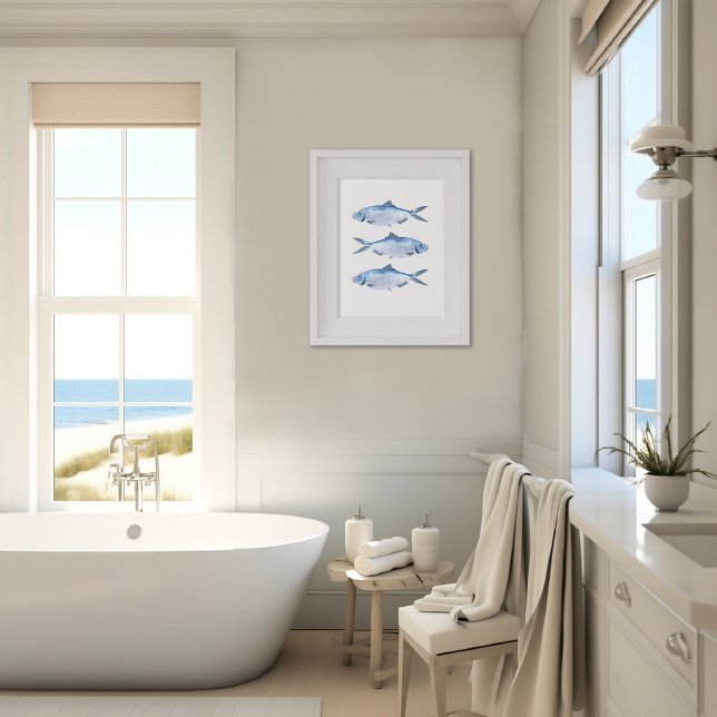 Blue Fish Watercolor Art Poster (Blue Fish Artwork)