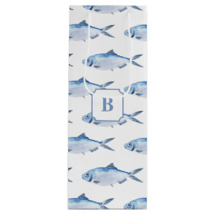 Blue Fish Watercolor Coastal Wine Gift Bag