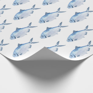 Blue Fish Watercolor Coastal Wrapping Paper